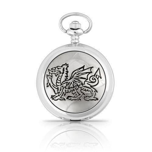 Engraved Welsh Dragon mechanical pocket watch with double hunter case, 17 jewel, by My Store.