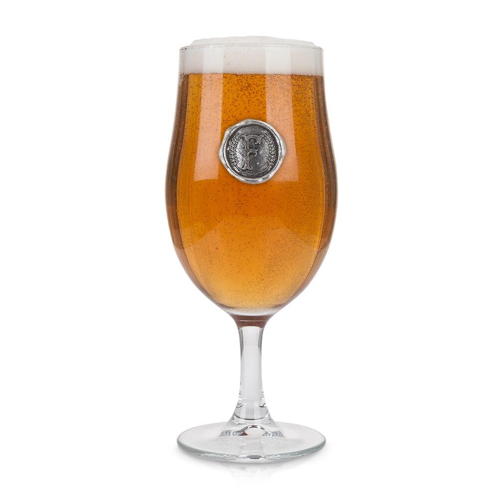 Personalised Stemmed Pint Beer Glass with Pewter Initial Monogram