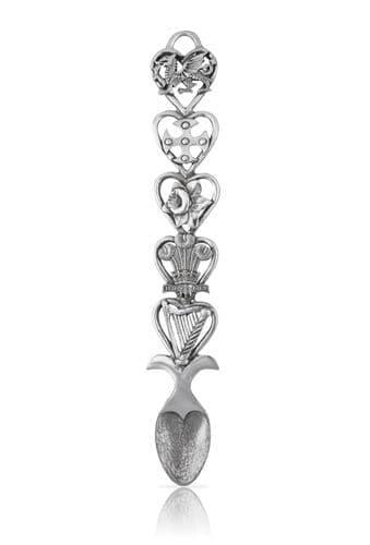 Handgefertigte Pewter Lovespoon mit Drachen und Harfe