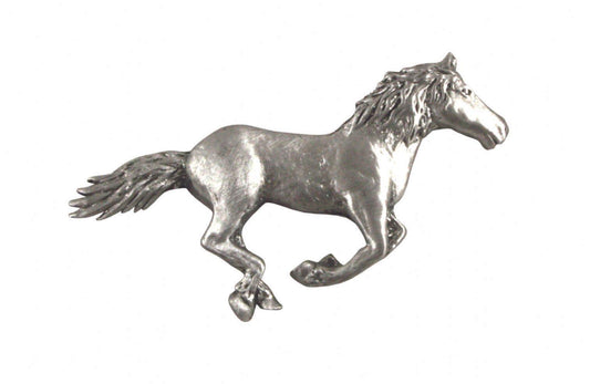 Pewter lapel pin featuring detailed galloping horse design with flowing mane