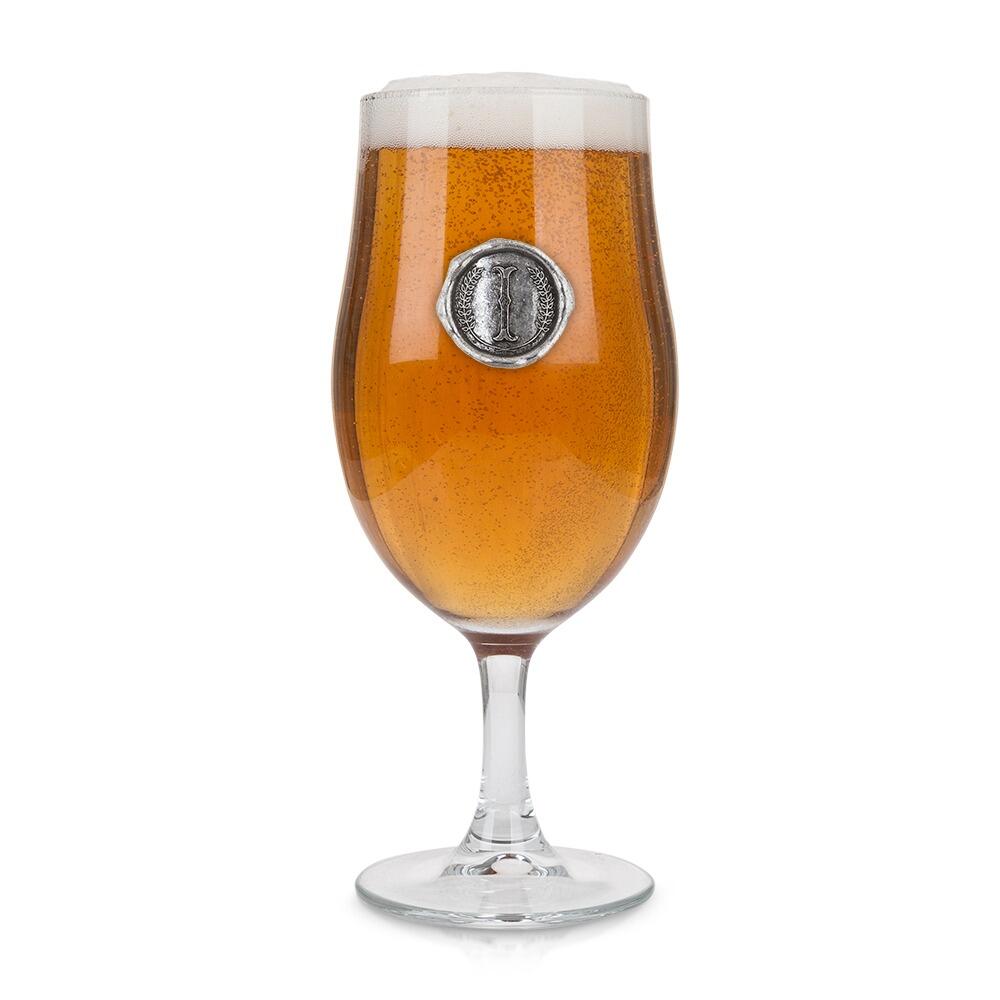 Personalised Stemmed Pint Beer Glass with Pewter Initial Monogram