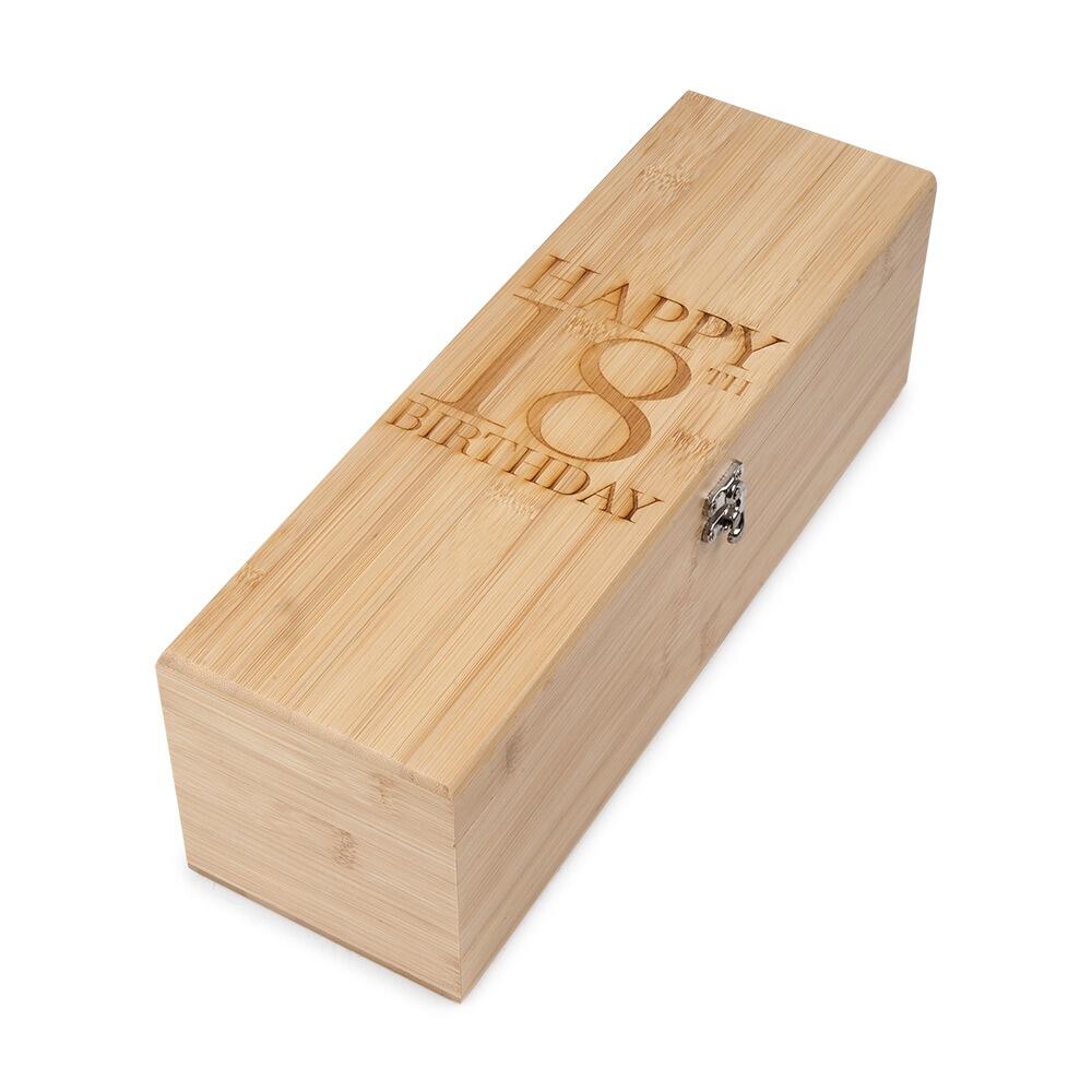 Wooden Bottle Box with "Happy 18th Birthday" engraved onto the Lid