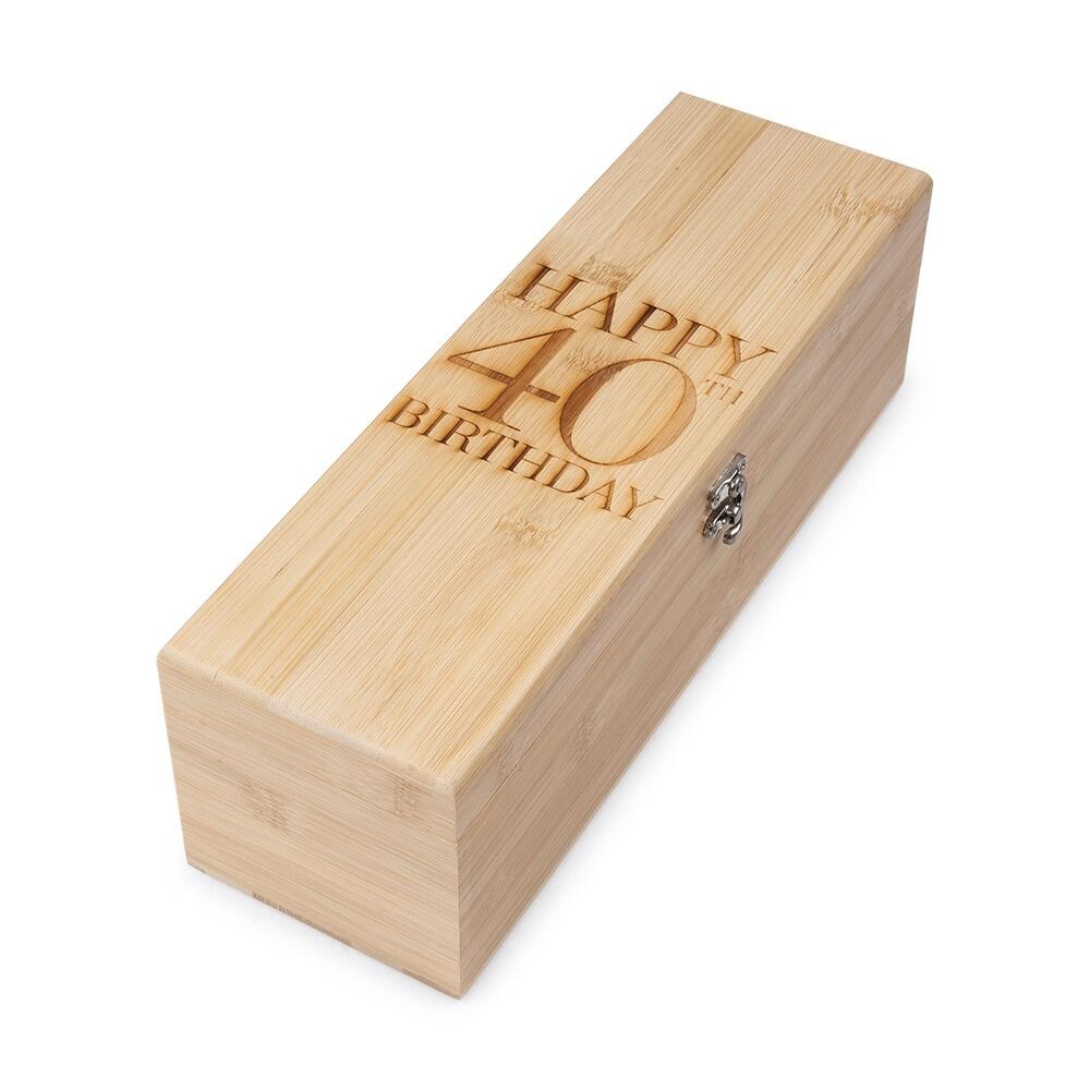 Wooden Bottle Box with "Happy 40th Birthday" engraved onto the Lid
