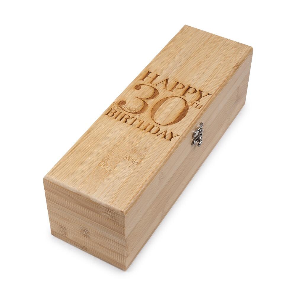 Wooden Bottle Box with "Happy 30th Birthday" engraved onto the Lid