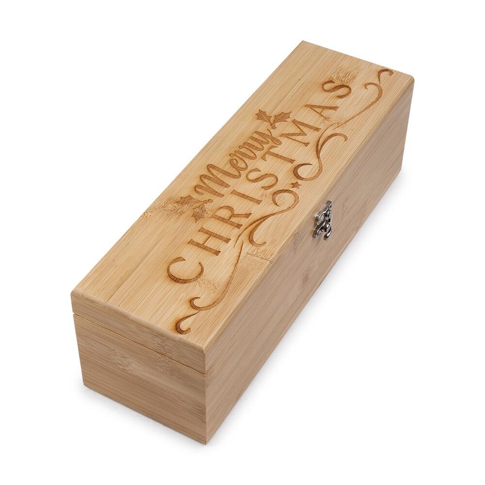 Wooden Bottle Box with "Merry Christmas" engraved onto the Lid