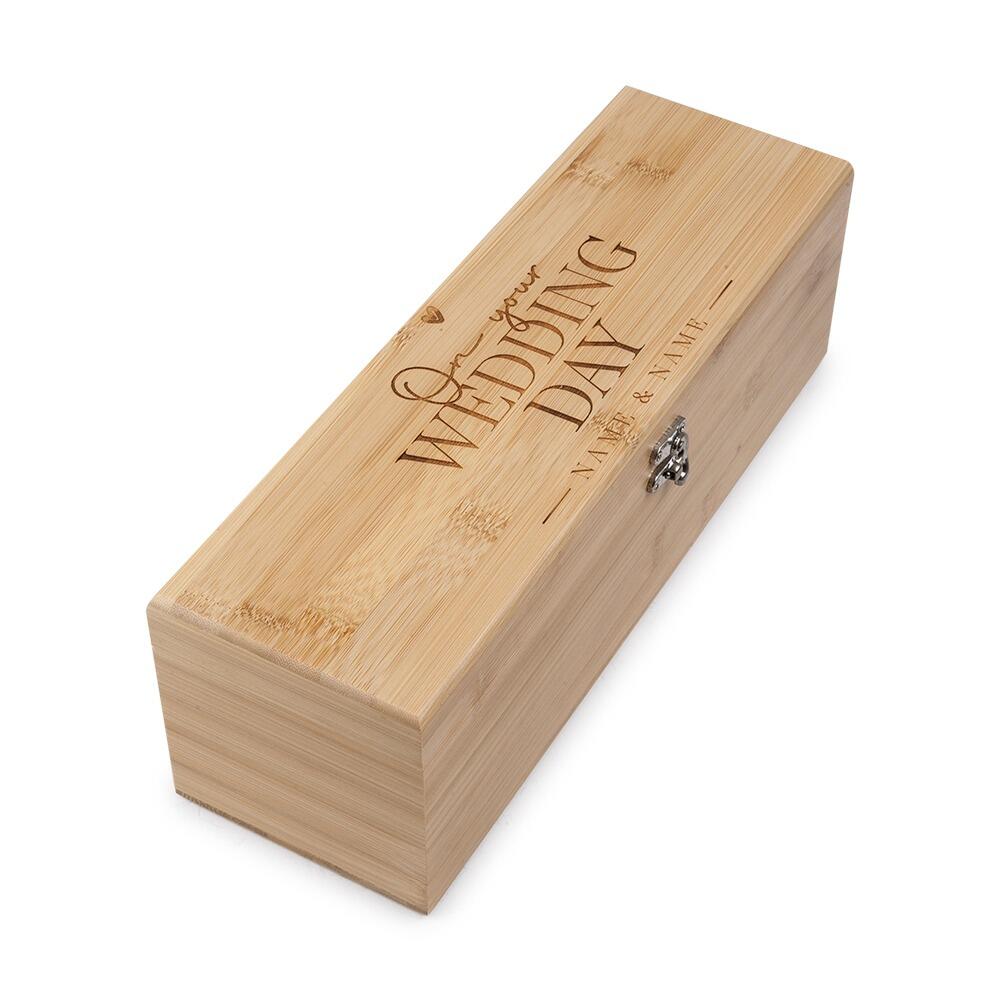 Wooden Bottle Box with "On your Wedding Day" engraved onto the Lid