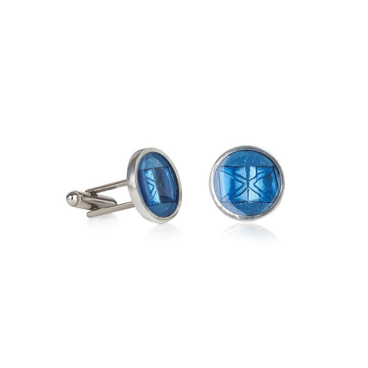 Pewter cufflinks with hand-enamelled blue Scottish Saltire design