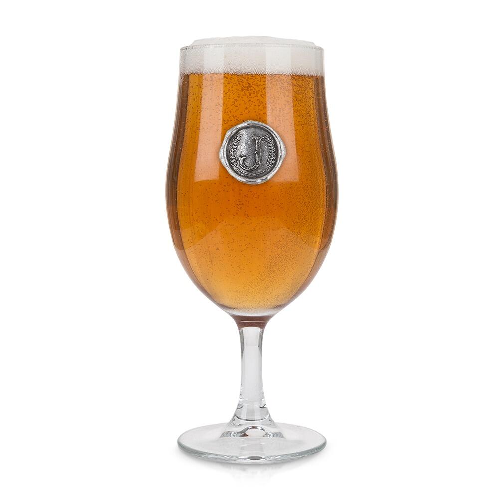 Personalised Stemmed Pint Beer Glass with Pewter Initial Monogram