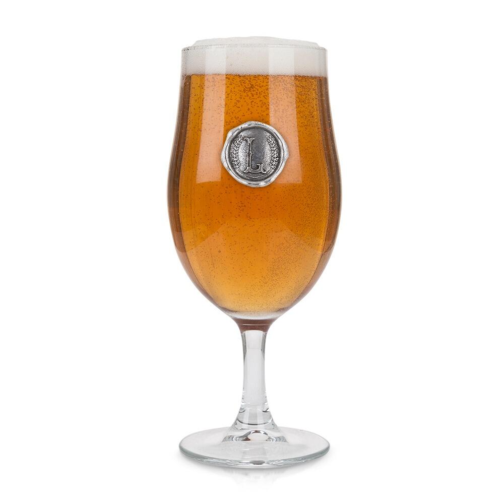 Personalised Stemmed Pint Beer Glass with Pewter Initial Monogram
