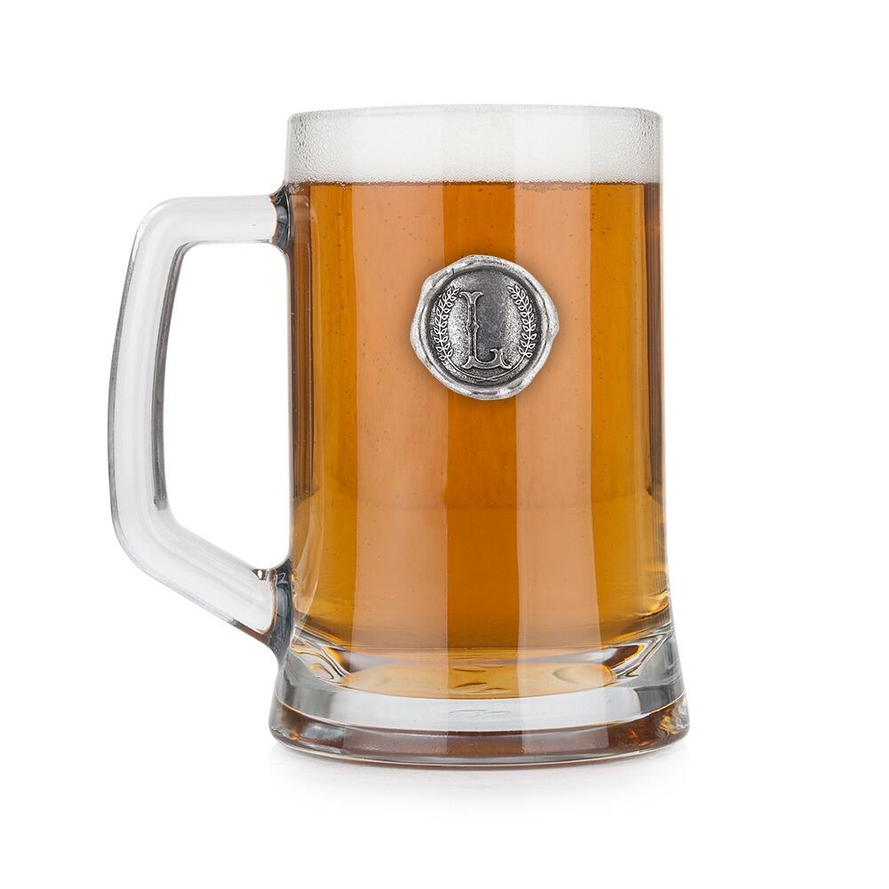 Personalised Pint Glass Tankard with Pewter Initial Monogram Seal
