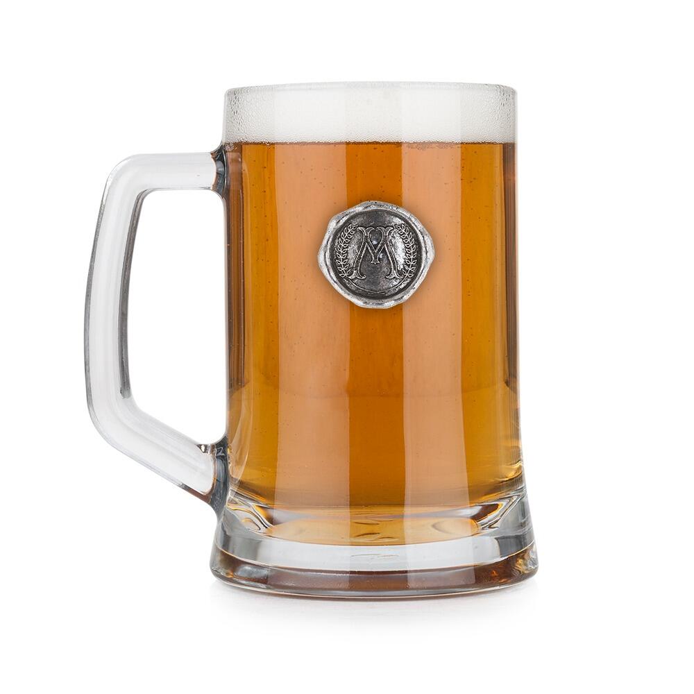 Personalised Pint Glass Tankard with Pewter Initial Monogram Seal