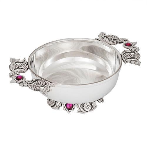 Plain Quaich Bowl with Purple Stone Thistle Handle