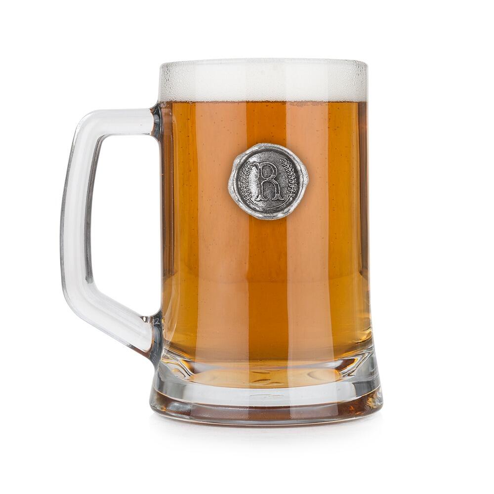 Personalised Pint Glass Tankard with Pewter Initial Monogram Seal