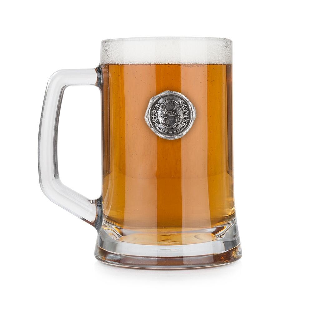 Personalised Pint Glass Tankard with Pewter Initial Monogram Seal