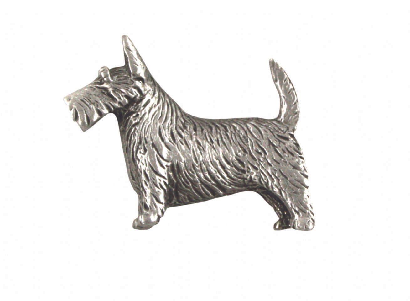 Silver Scottish Terrier figurine with detailed fur texture and standing pose.