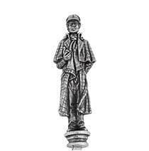 Bronze Sherlock Holmes figurine in classic detective attire with pipe and cape