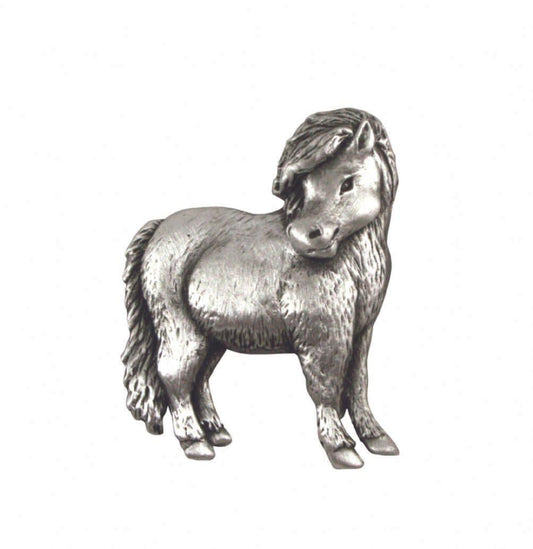 Silver metal pony figurine with detailed mane and body.