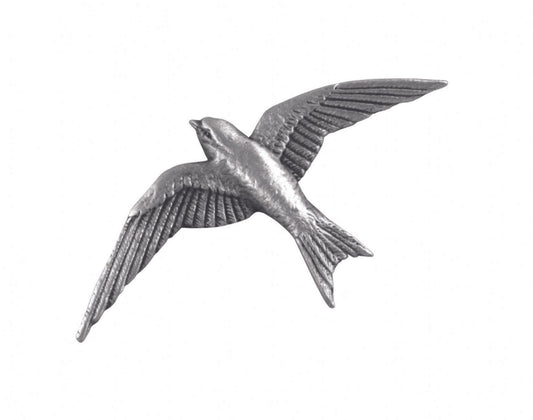 Silver metal bird wall decor with detailed wings and a sleek design.