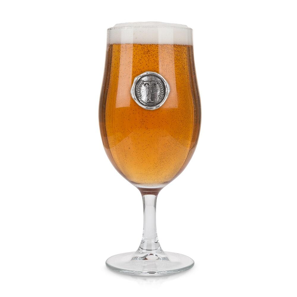 Personalised Stemmed Pint Beer Glass with Pewter Initial Monogram