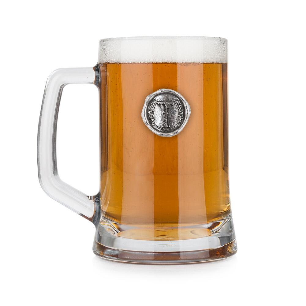 Personalised Pint Glass Tankard with Pewter Initial Monogram Seal