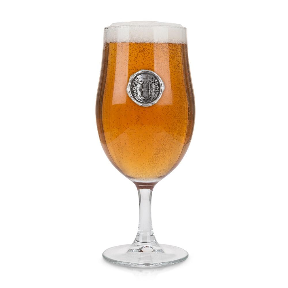 Personalised Stemmed Pint Beer Glass with Pewter Initial Monogram