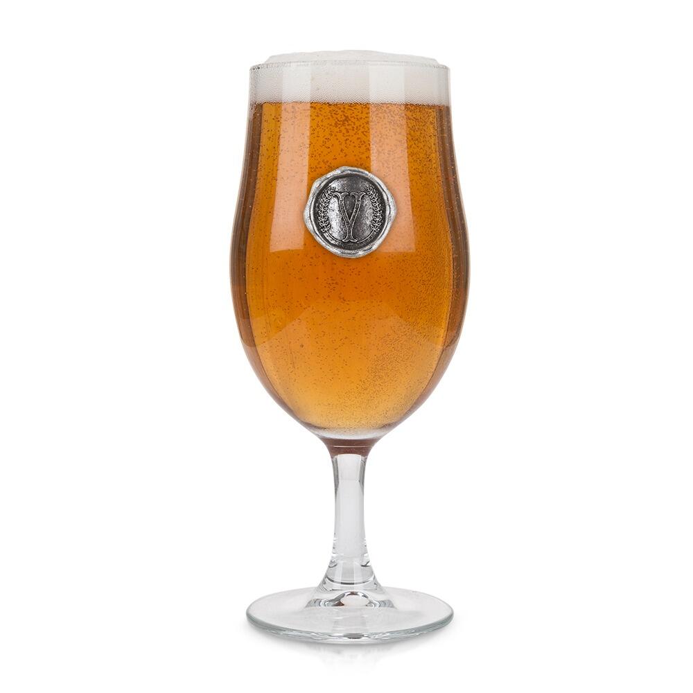Personalised Stemmed Pint Beer Glass with Pewter Initial Monogram