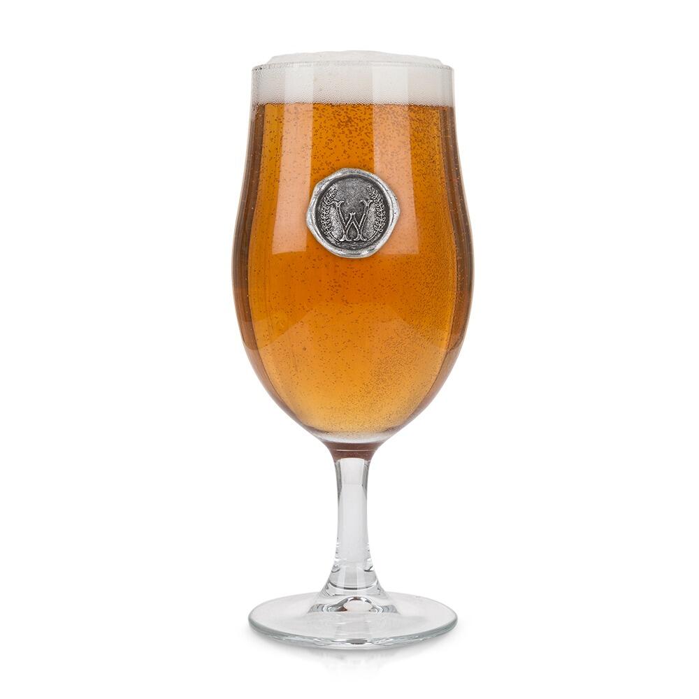 Personalised Stemmed Pint Beer Glass with Pewter Initial Monogram