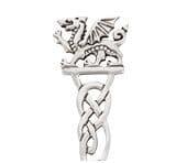 Silver dragon head brooch with intricate knot design