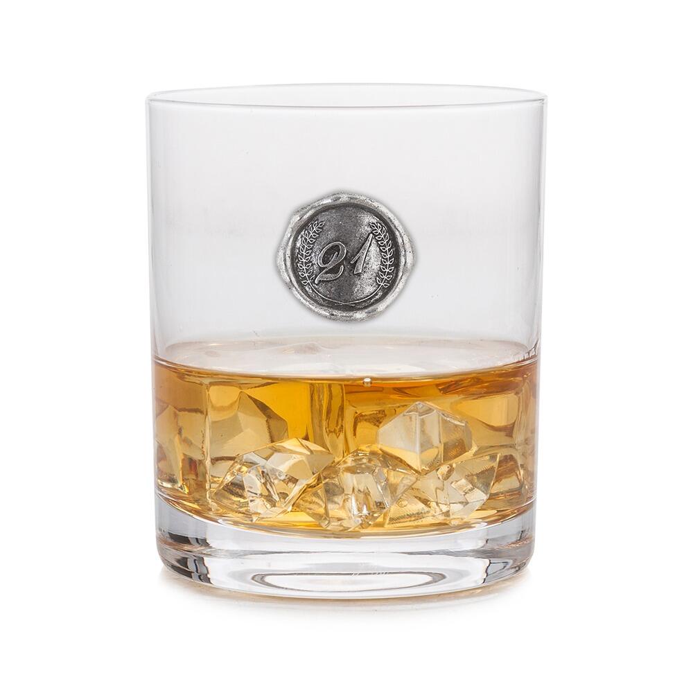 Personalised Whisky Glass with Pewter Birthday Number Monogram Seal