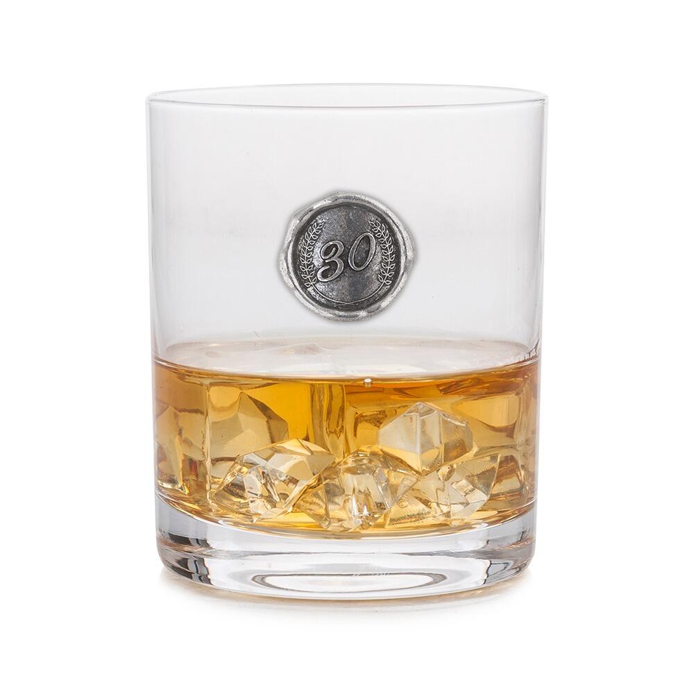 Personalised Whisky Glass with Pewter Birthday Number Monogram Seal
