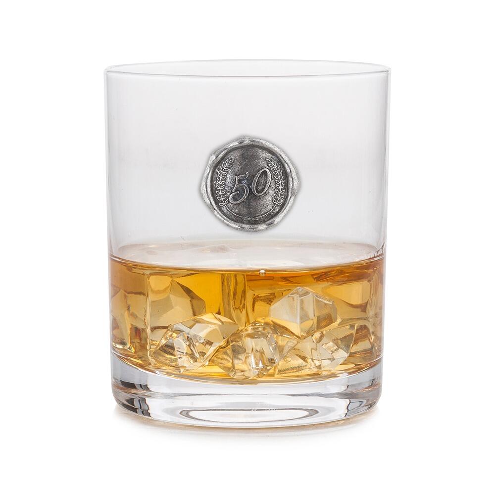 Personalised Whisky Glass with Pewter Birthday Number Monogram Seal