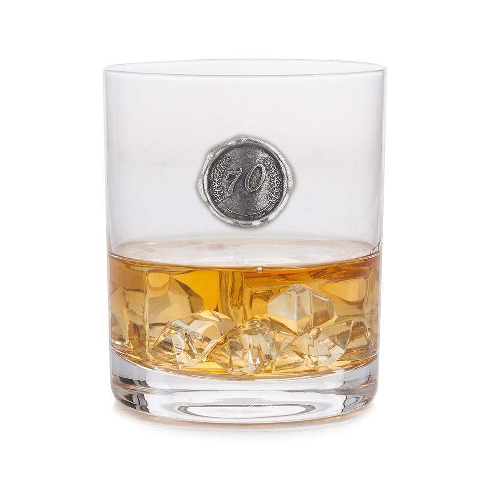 Personalised Whisky Glass with Pewter Birthday Number Monogram Seal