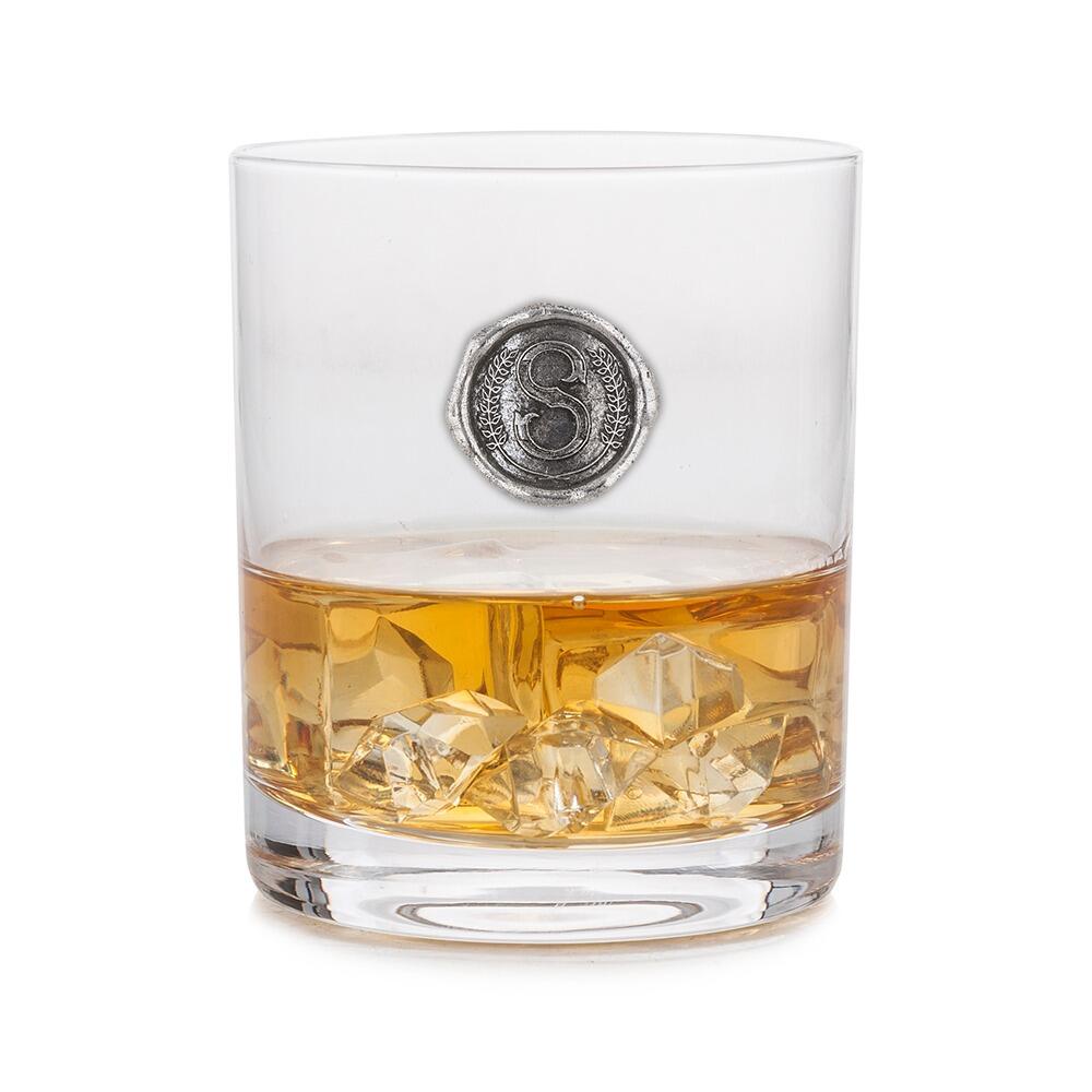 Personalised Whisky Glass with Pewter Initial Monogram Seal