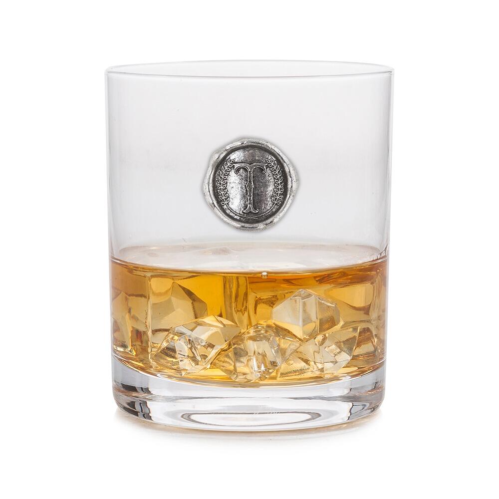Personalised Whisky Glass with Pewter Initial Monogram Seal