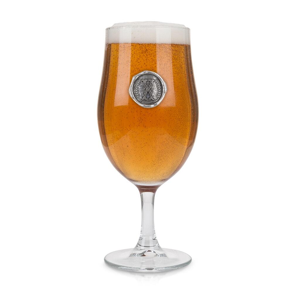 Personalised Stemmed Pint Beer Glass with Pewter Initial Monogram